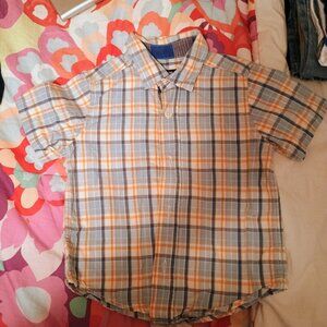 Baby Gap Boys Dress Shirt, 2T Orange, Blue Grey Plaid, Gently Used